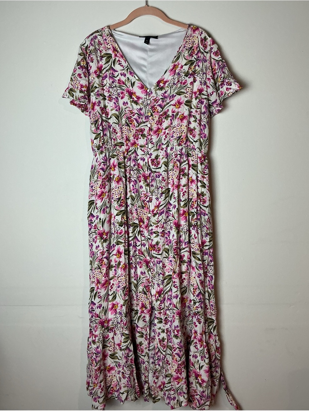 Lane Bryant Floral Midi Dress Short Sleeve Button - 16P